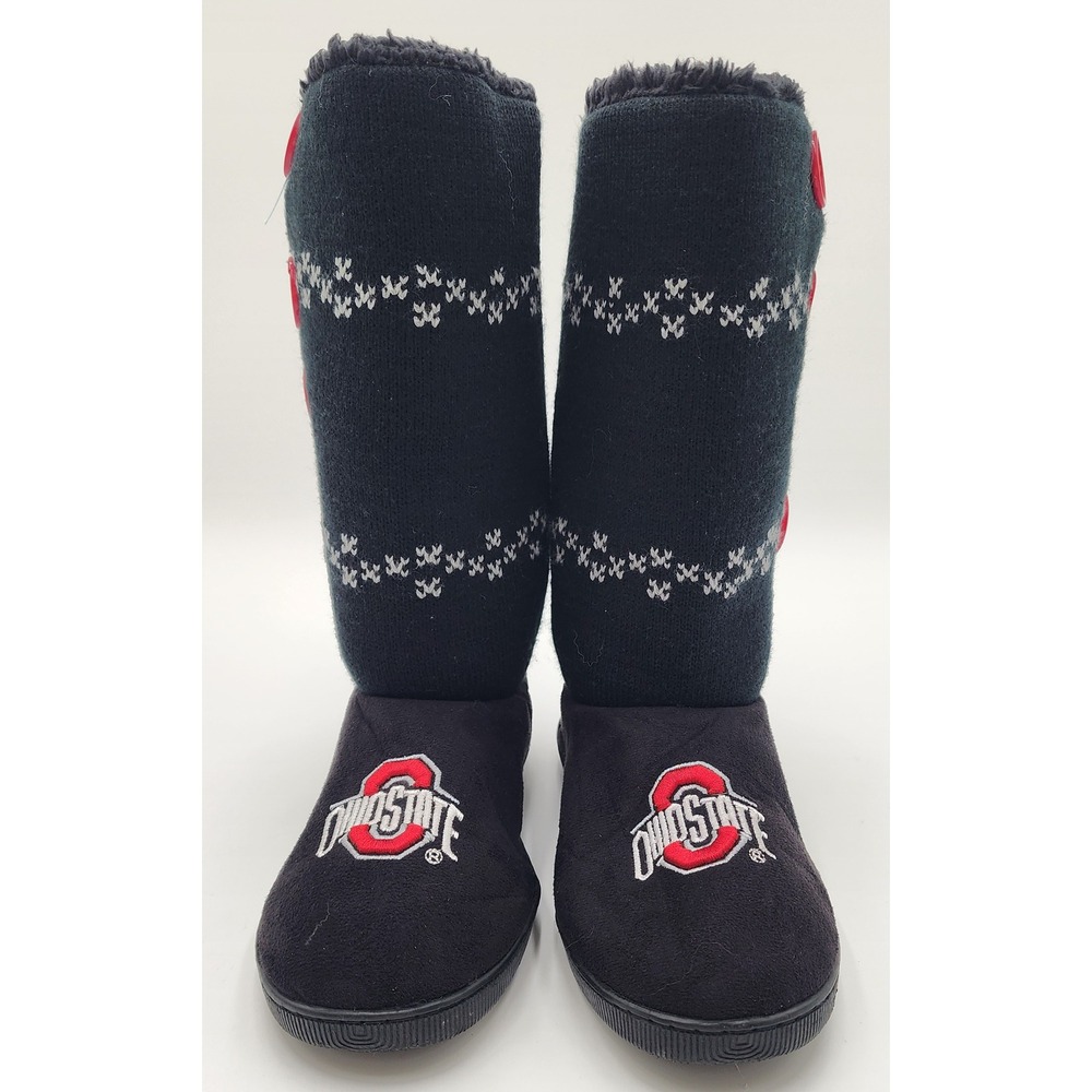 Ohio State Buckeyes Slipper Boots Women M 7/8 Black Red Sweater Knit Logo EUC